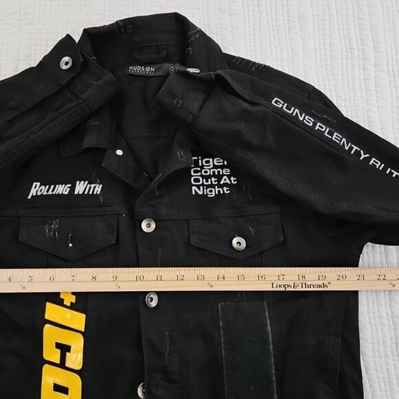 Hudson Outerwear Stretch Denim Jacket Men's Medium Black Long Sleeve Logos EUC - Picture 11 of 16